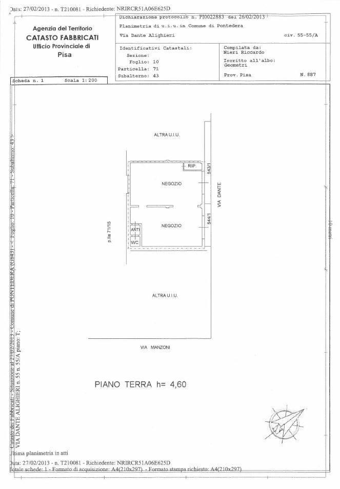 Negozio in Via Dante Alighieri 52, Pontedera, {3} - Planimetria 1