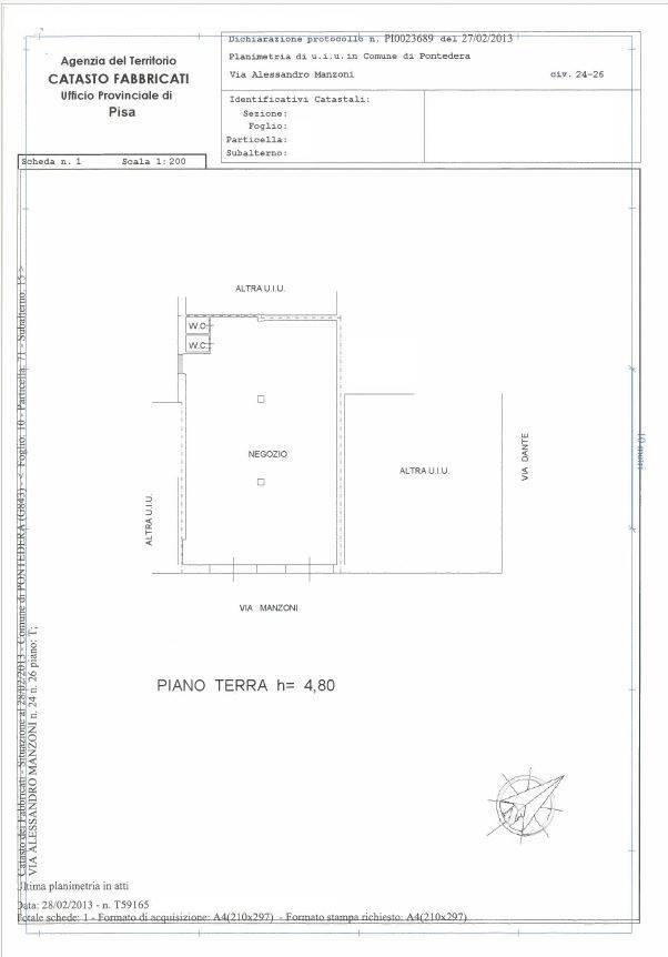 Negozio in Via Alessandro Manzoni 24, Pontedera, {3} - Planimetria 1