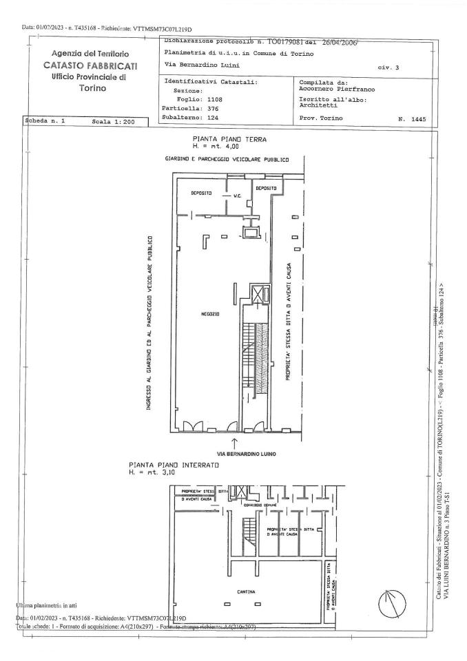 Negozio in Via Bernardino Luini 3/B, Torino, {3} - Planimetria 1