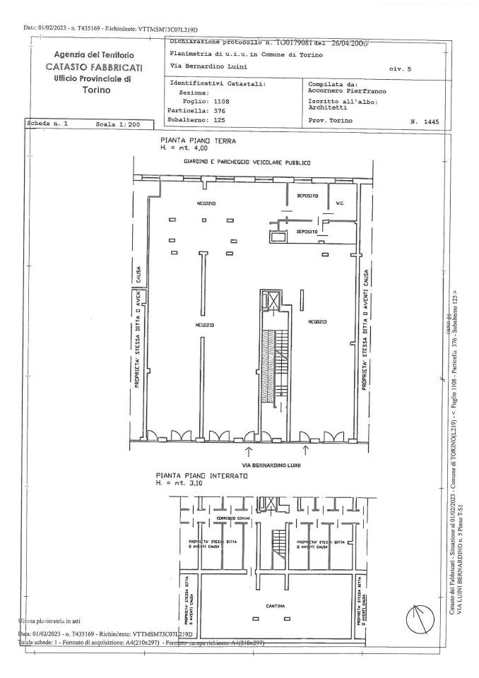 Negozio in Via Bernardino Luini 5/B, Torino, {3} - Planimetria 1