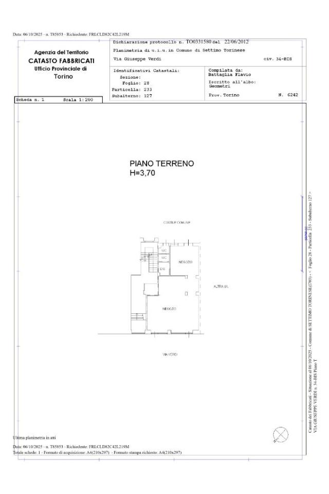 Negozio in Via Verdi Giuseppe 34, Settimo Torinese, {3} - Planimetria 1