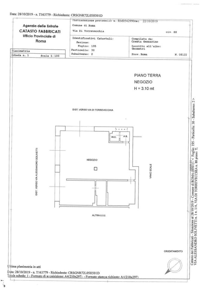 Bar in Via di Torrevecchia 88, Roma, {3} - Planimetria 1