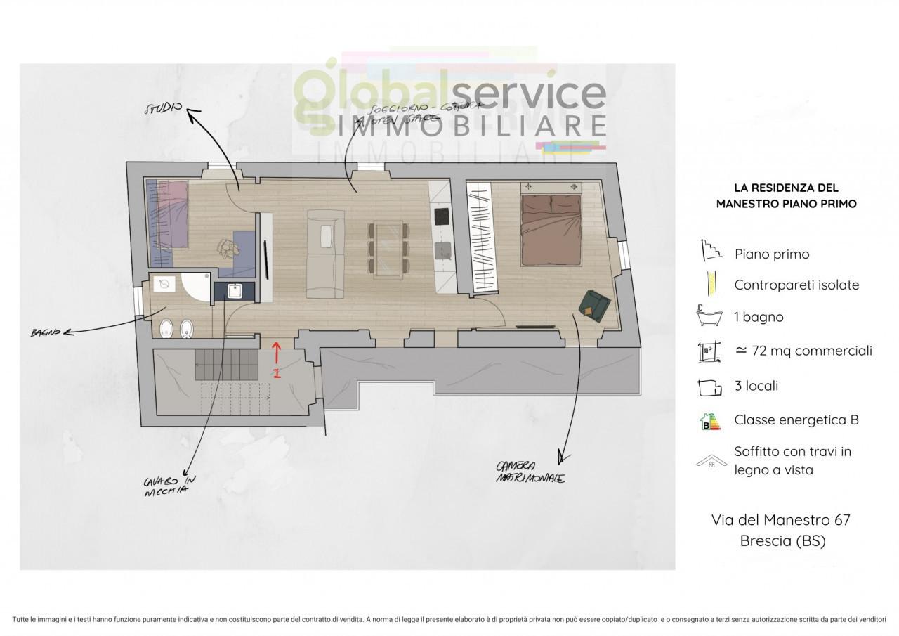 Trilocale in Via del Manestro, 67, Brescia - Planimetria 1