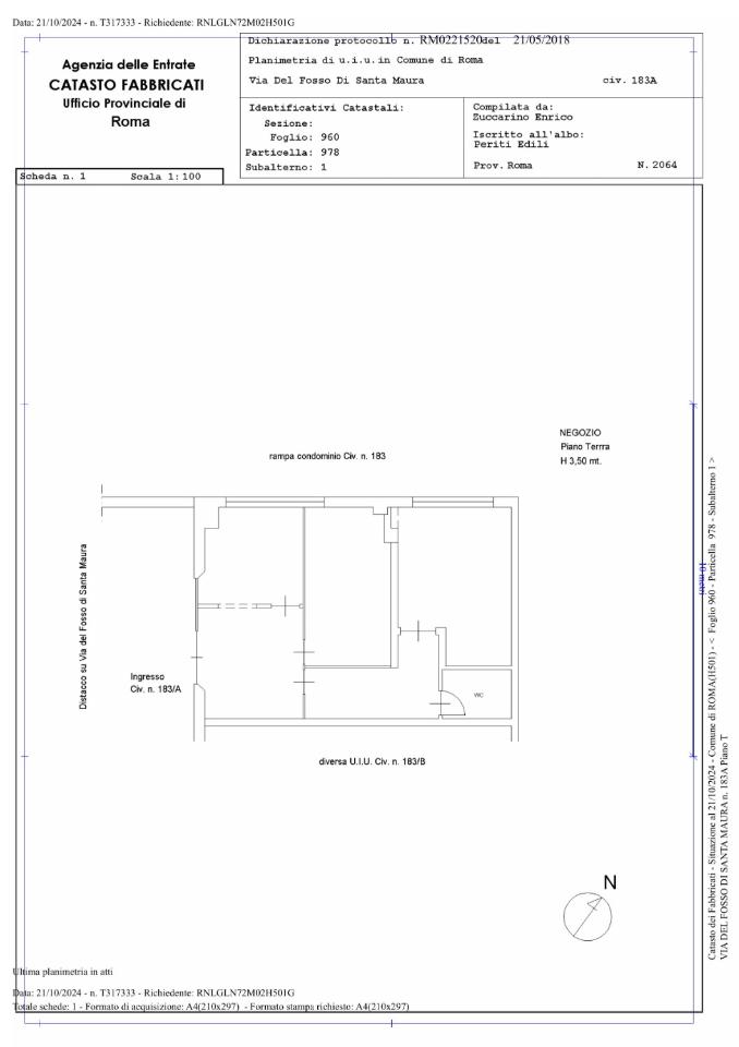 Negozio in Via del Fosso di Santa Maura 183, Roma, {3} - Planimetria 1