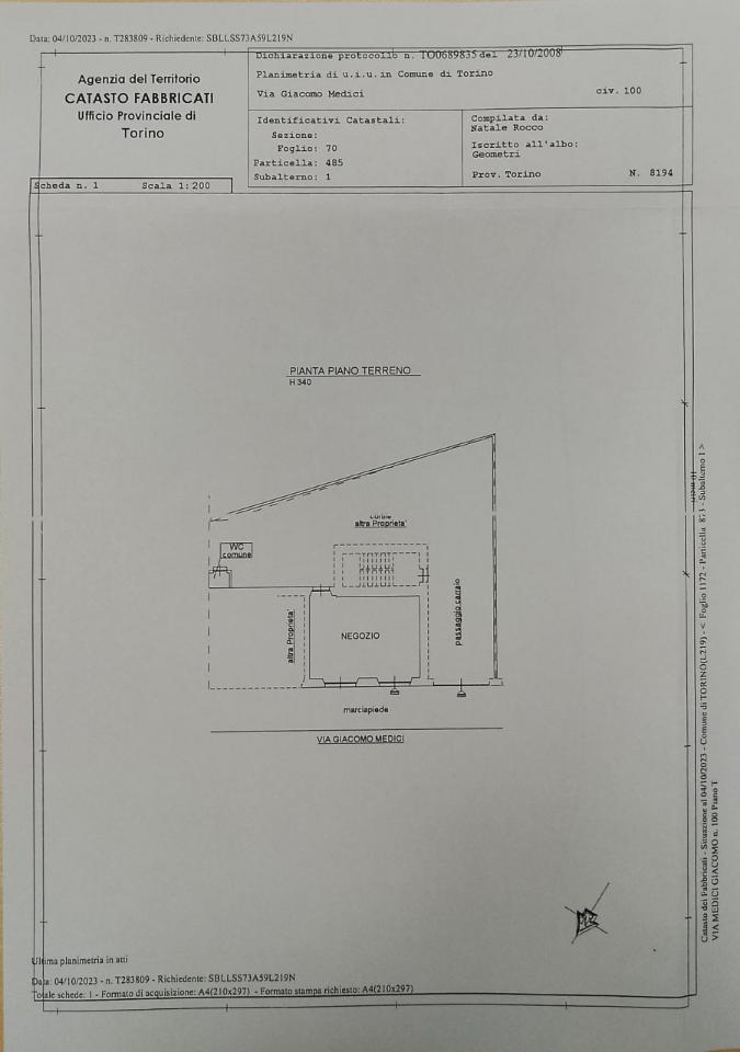 Negozio in Via Medici 100, Torino, {3} - Planimetria 1